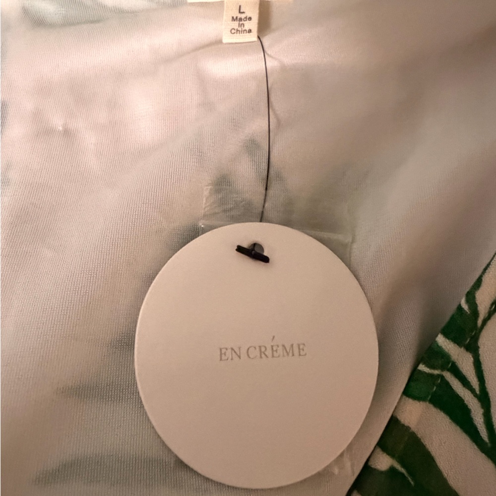 En Créme Women’s Size Large Tropical Green Leaf V-Neck Button-Front Dress - Picture 9 of 13